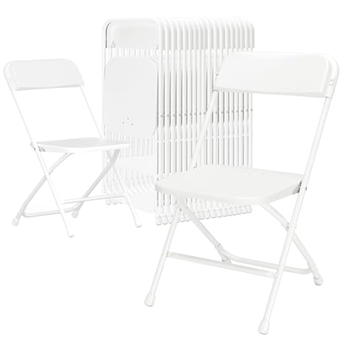 White Folding Chairs10 Pack,Plastic Folding Chairs for Indoor Outdoor,Portable Stackable Commercial Seat with Steel Frame 350lb.Capacity for Party Events Wedding Dining Picnic Office