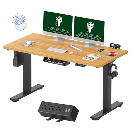 FLEXISPOT EN2 Whole-Piece Standing Desk with Clamp Power Strip, 55 x 28” Electric Stand Up Height Adjustable Desk with Cable Management (Black Frame + 55