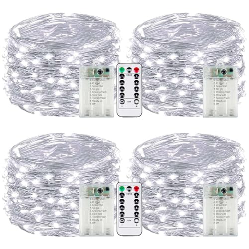 2-Pack 50 LED Fairy Lights Battery Operated with Remote Control Timer, 16 FT 50 LED Battery Lights Outdoor Indoor, 8 Mode Twinkle String Lights for Classroom Party Bedroom Christmas Décor (Warm White)