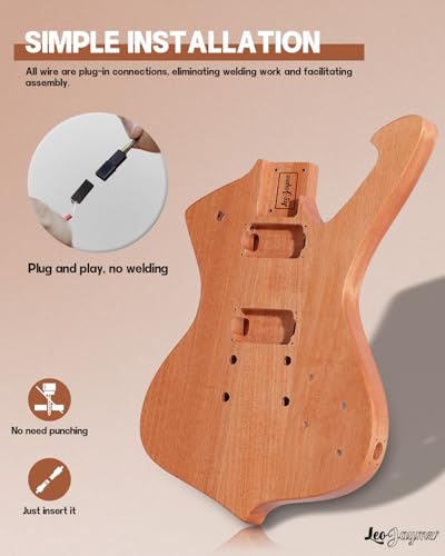 Leo Jaymz DIY Single Cut Electric Guitar Kits with Mahogany Body and Neck - Rosewood Fingerboard and All Components Included (LP Hollow)