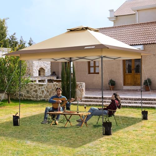 VIVOHOME 10x10ft Pop Up Canopy Tent One Push Setup Outdoor Portable Shelter Tent Heavy Duty with Wheel Carry Bag and 4 Sandbags, White