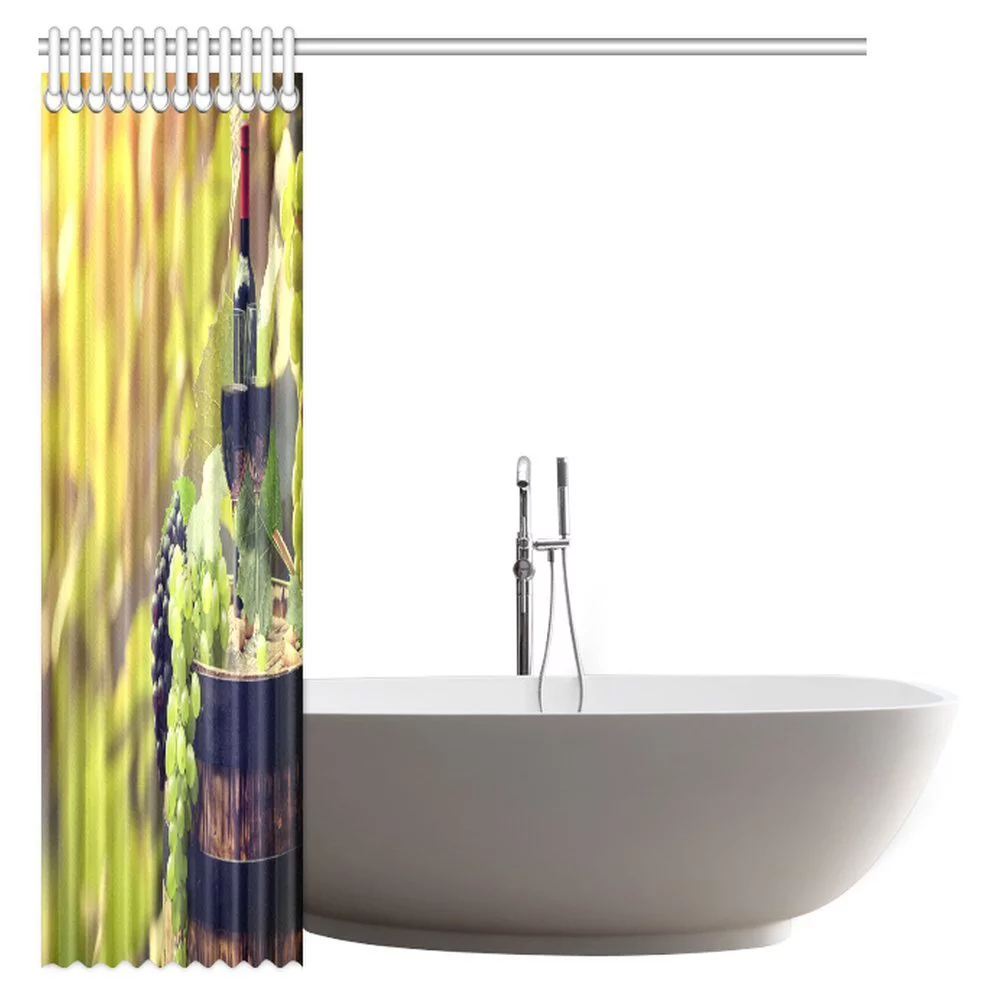 MYPOP Red Wine Bottle and Wine Glass on Old Barrel at Sunset in Chianti Tuscany Italy Landscape Fabric Bathroom Shower Curtain Set with Hooks, 66 X 72 Inches