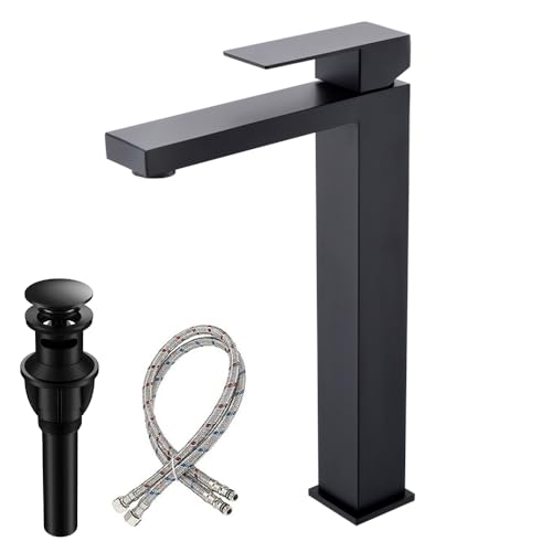 Bathroom Sink Faucet, Brushed Nickel Tall Vessel Sink Faucet, Single Hole Tall Bathroom Faucet Lavatory Vanity Sink Faucet with Pop-up Drain,BF012L