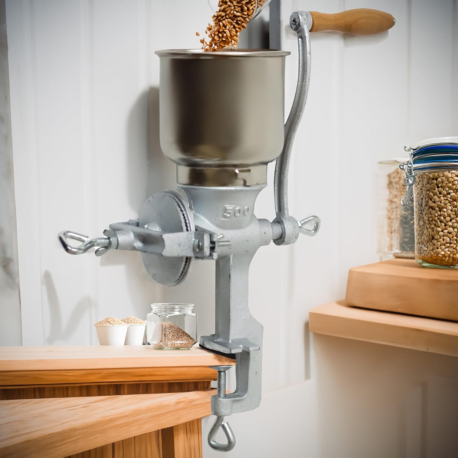 Trademark Innovations Cast Iron Grain Mill Grinder, Food Grinder, Food Mill Hand Crank, Manual Mill