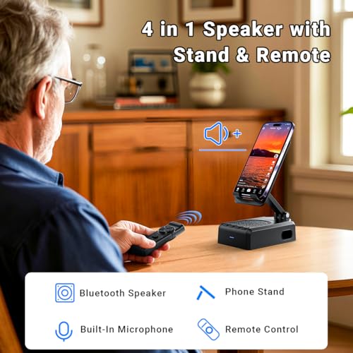 AIKELA Bluetooth Speaker with Video Scrolling Remote and Phone Stand, Phone Speaker Amplifier, Stereo Sound, Adjustable Holder, Gifts for Men Women Teens