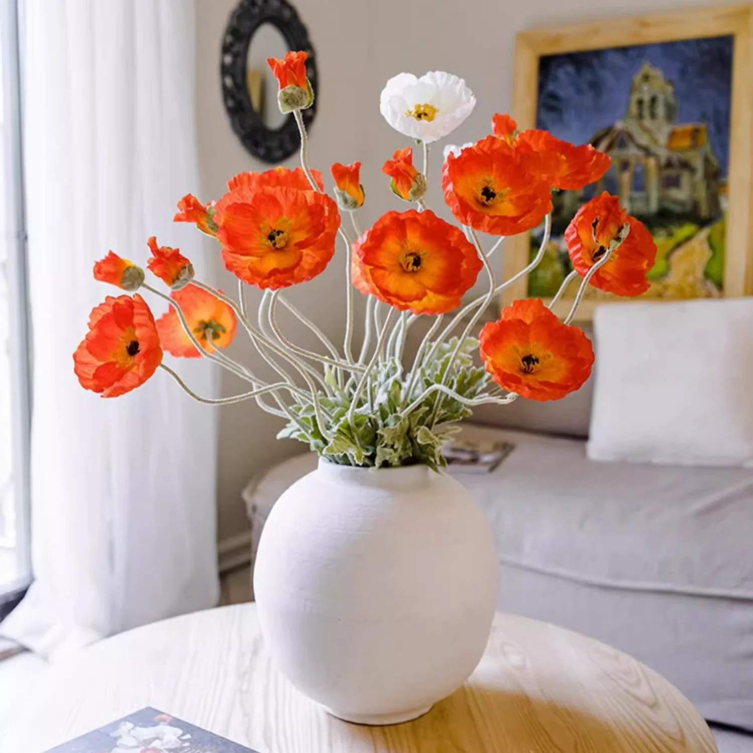 Faux Large Silk Poppy Flower Stem 41