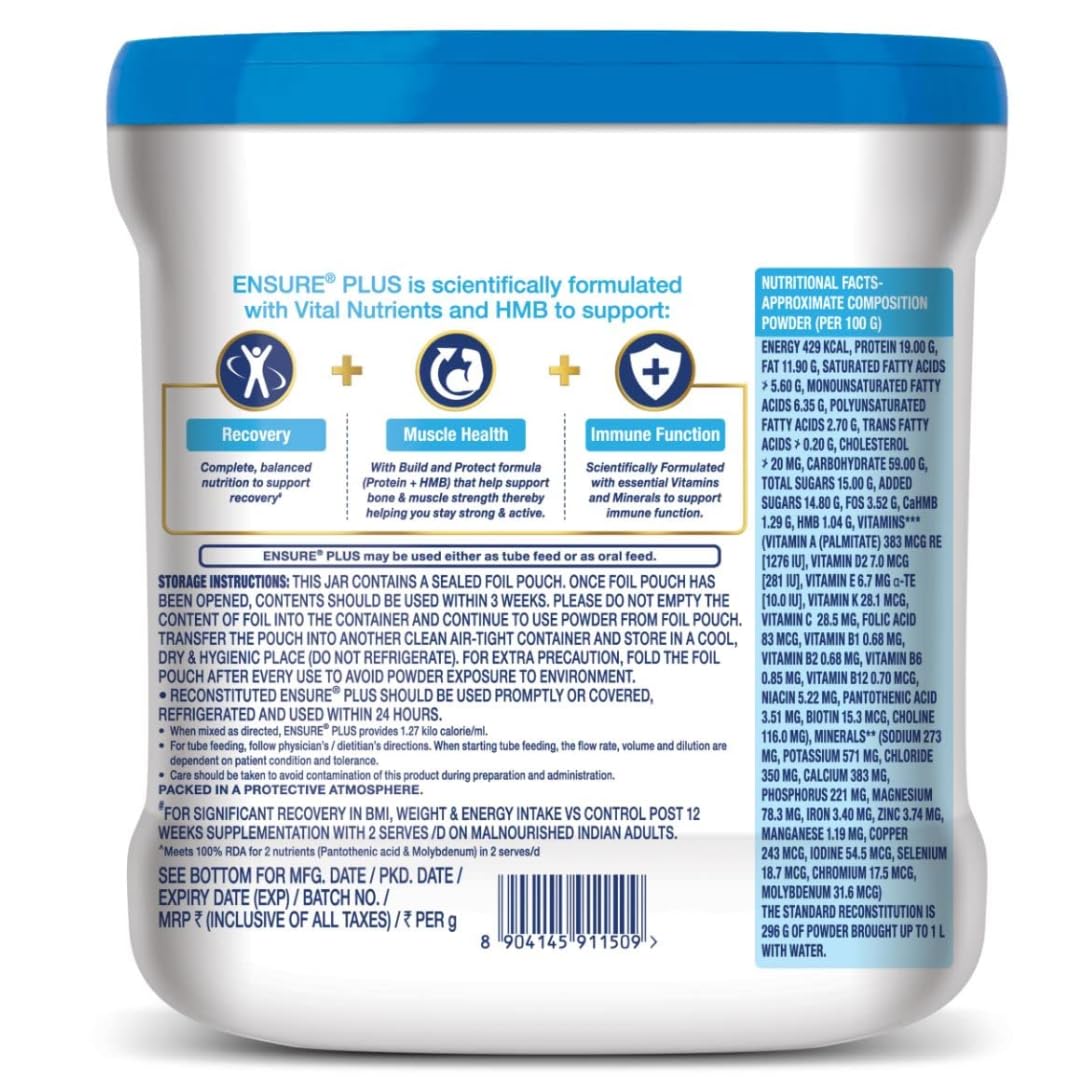 Ensure Plus Powder Complete Balanced Nutrition Vanilla Flavor 400gm Jar -10 count
