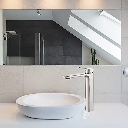VOTON Vessel Sink Faucet Matte Black Tall Bathroom Faucet Single Handle Vanity Bathroom Sink Faucet 1 Hole Basin Mixer Tap with Water Supply Hose and Pop Up Sink Drain