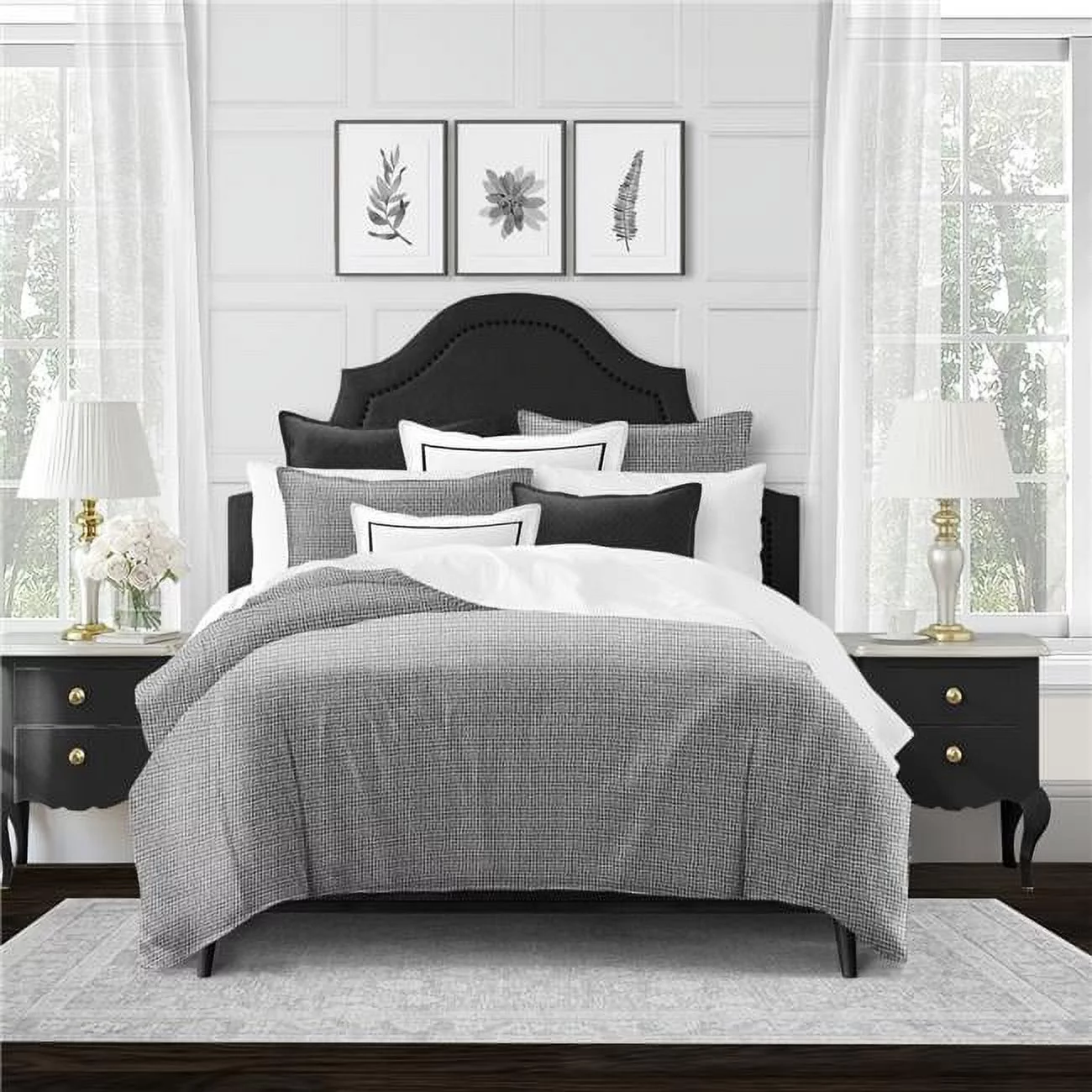 6ix Tailors KEE-CHA-CMF-SQ-5PC Keeley Charcoal Super Queen Comforter & 2 Pillow Shams Set - 5 Piece