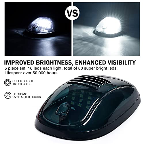 Xprite Black Smoked Lens 12 LEDs Cab Clearance Light 5 Pcs Roof Top Marker Running Lights Kit for Ford Dodge Ram Trucks SUV POV Pickup - Amber Yellow