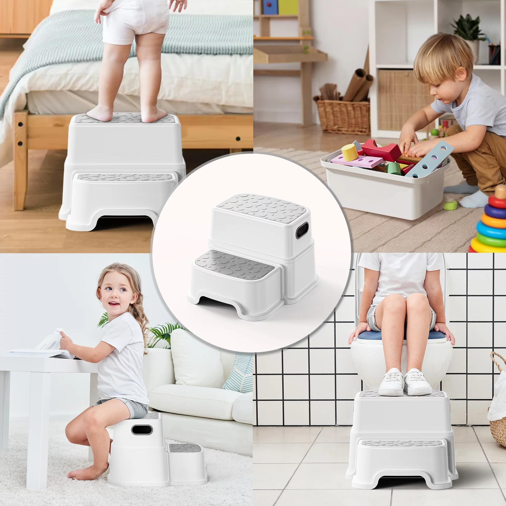 UNCLE WU 2 Step Stool for Kids -Toddler Step Stool for Bathroom Sink-Dual Height 9.5
