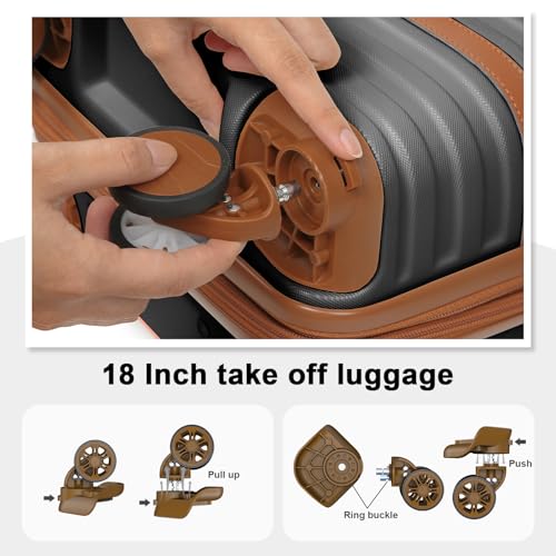 Joyway Carry On Luggage 20 Inch Expandable Suitcase with Spinner Wheel, 4 Piece Hard Shell Luggage Set with TSA Lock(White brown)