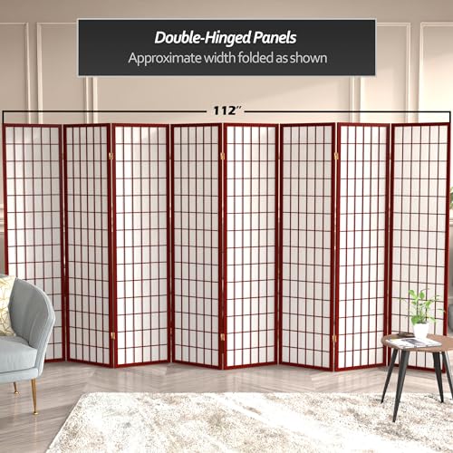 Red Lantern 6 ft. Tall Window Pane Shoji Screen-Natural-4 Panels Room Divider
