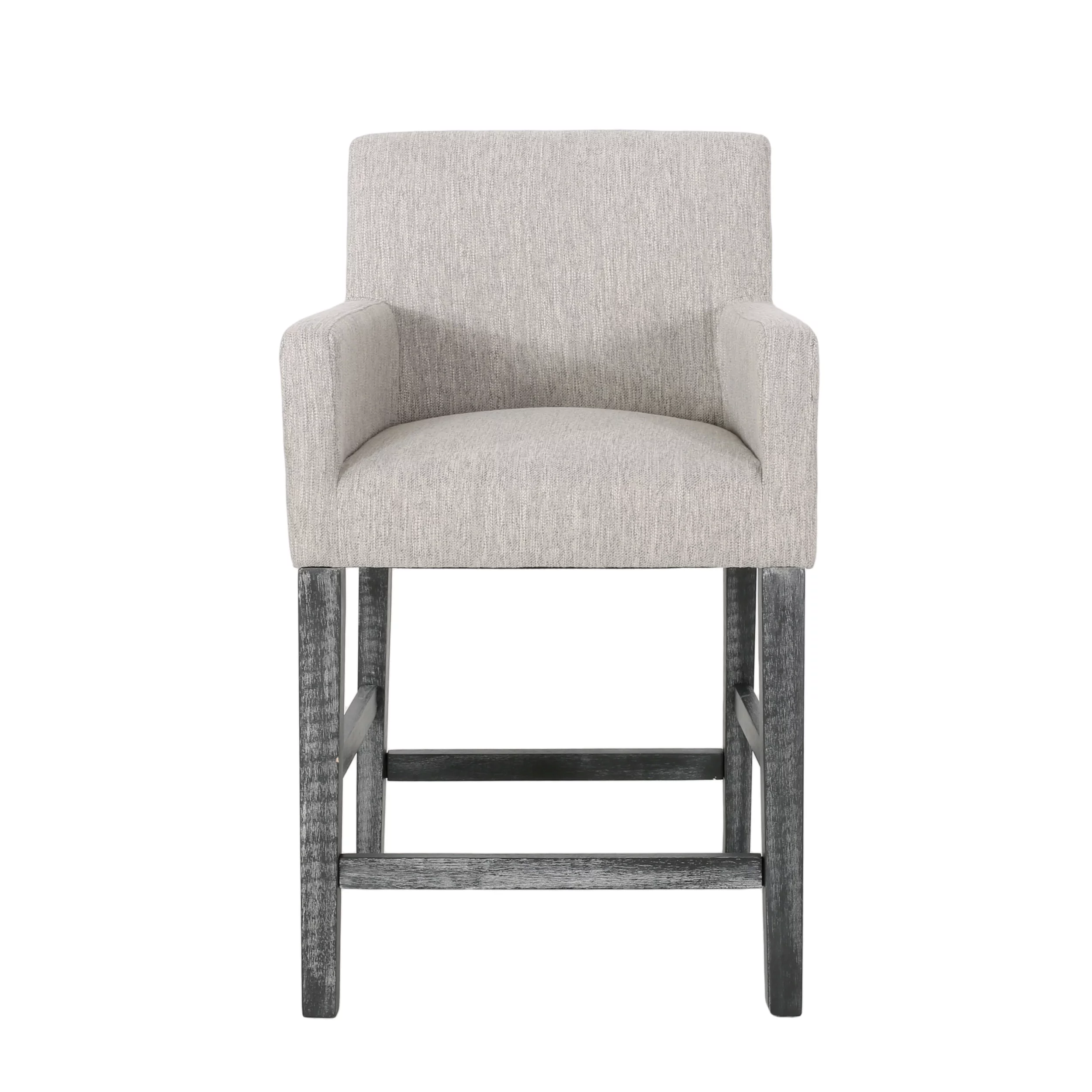 Noble House Deville Fabric Upholstered Wood 26 inch Counter Stool, Light Gray and Gray
