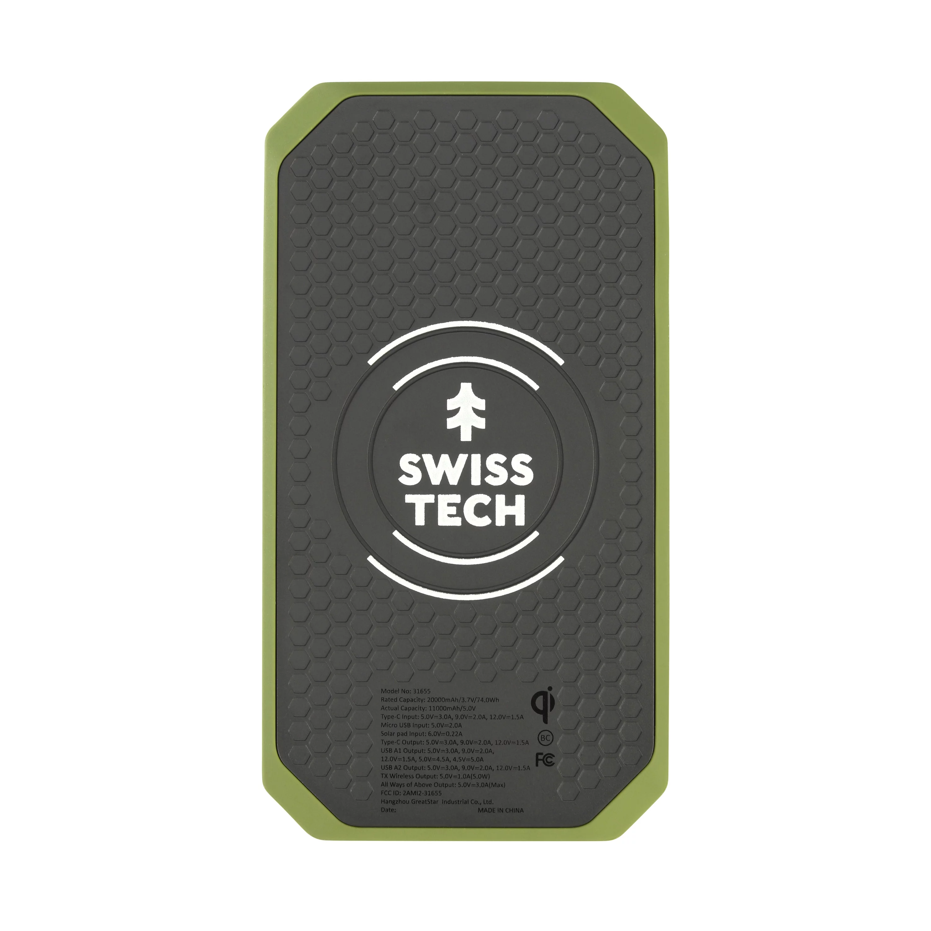 Swiss Tech 20000 mAh Wireless Power Bank with Flashlight and Charging Pad, IP54 Weatherproof