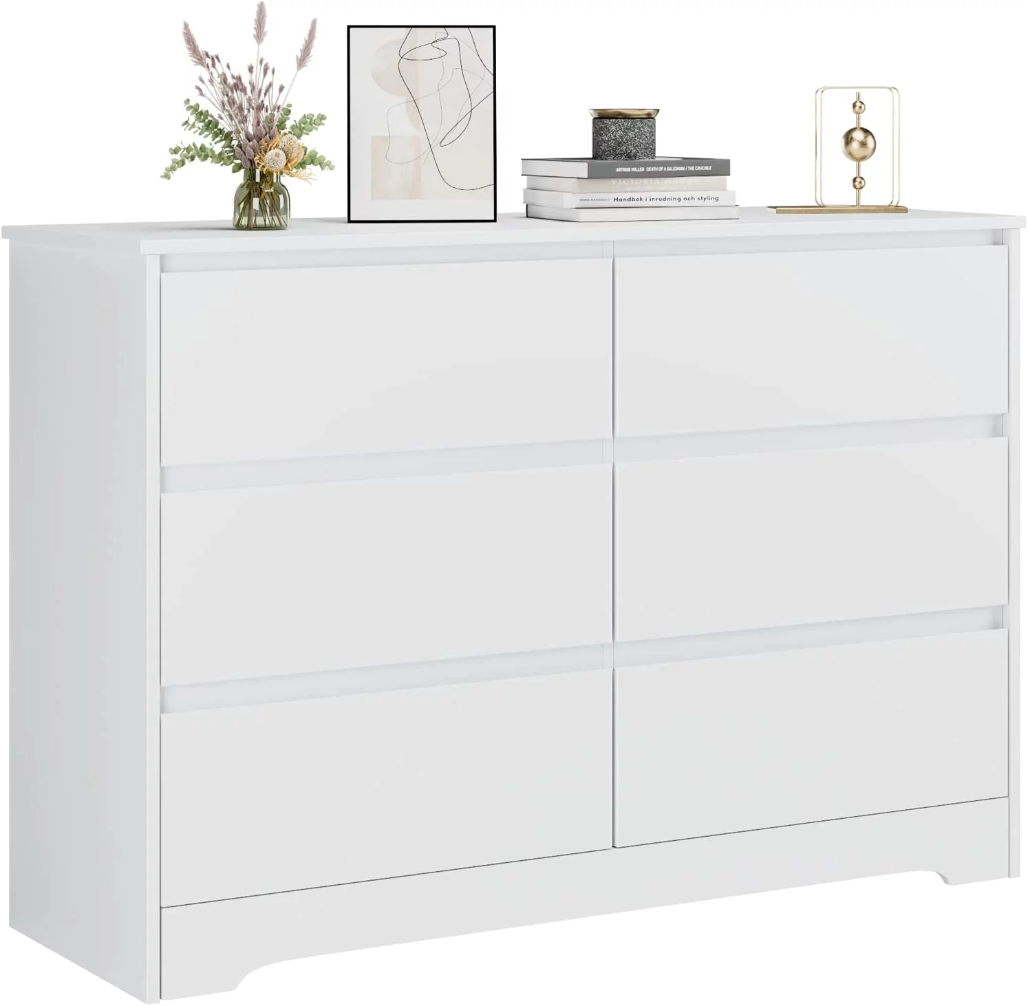 6 Drawer Double Dresser  White Dresser   6 Chest of Drawers with Deep Drawers  Wide  Organizer Cabinet for Living Room