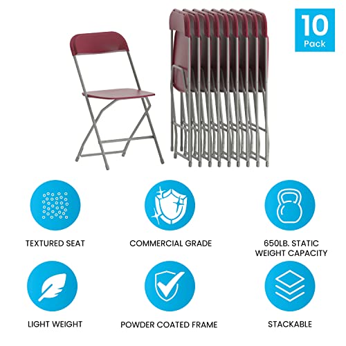 EMMA + OLIVER Set of 10 Plastic Folding Chairs - 650 LB Weight Capacity Lightweight Stackable Folding Chair in Black