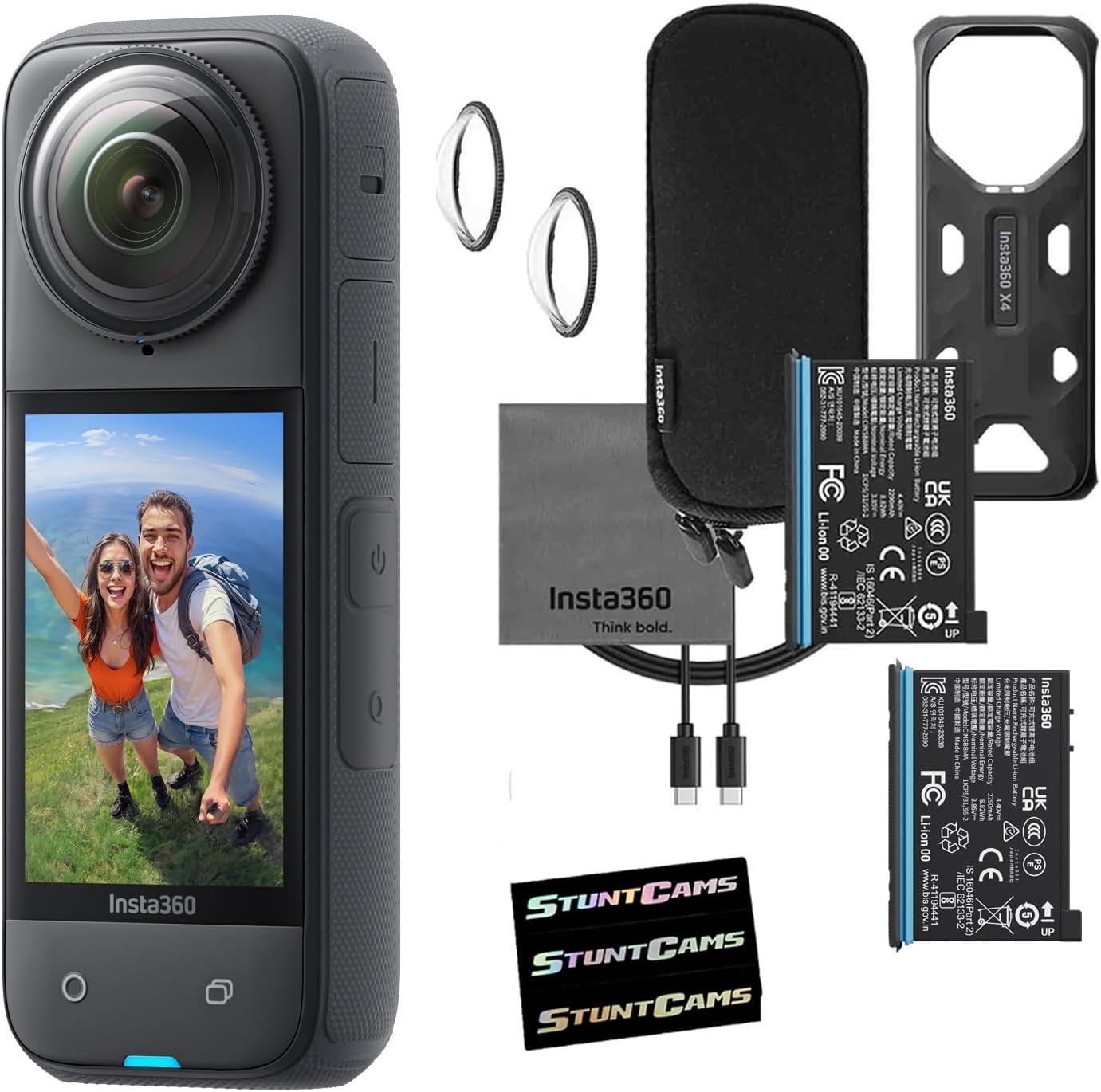 Insta360 X4 - Waterproof 8K 360 Action Helmet Camera with Extra Battery, 4K Wide-Angle Video, Invisible Selfie Stick Effect Lens Guards Sports, Content, Travel, Outdoor Creator Dual Lens