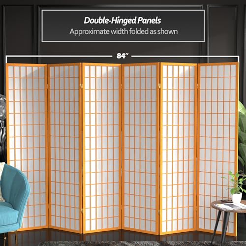 Red Lantern 6 ft. Tall Window Pane Shoji Screen-Natural-4 Panels Room Divider
