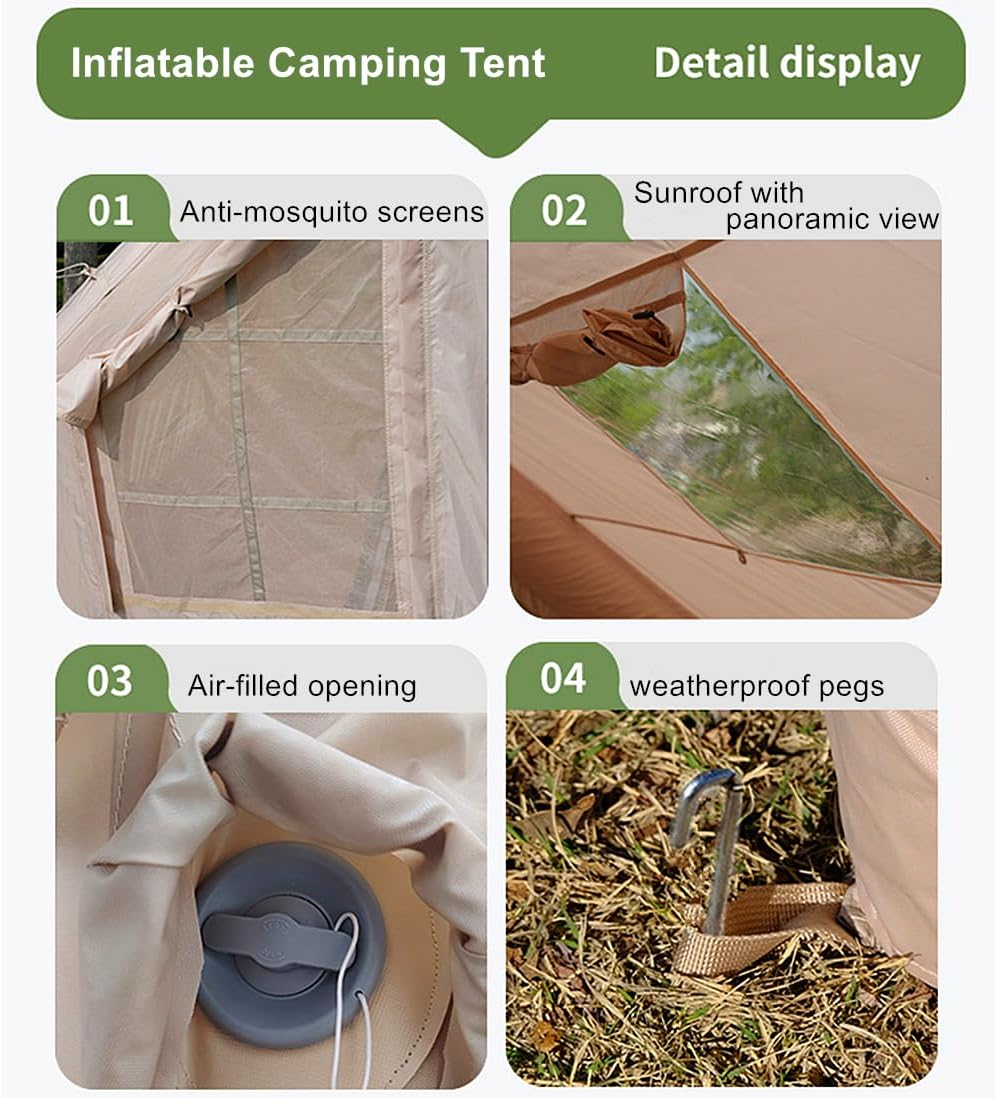 UNIISTRENGH Inflatable Camping Tent with Hand Pump, Air Glamping Tent, Easy Setup Waterproof Blow&Pop Up Tent with Privacy Screen,Stove Jack Hole and Carry Bag