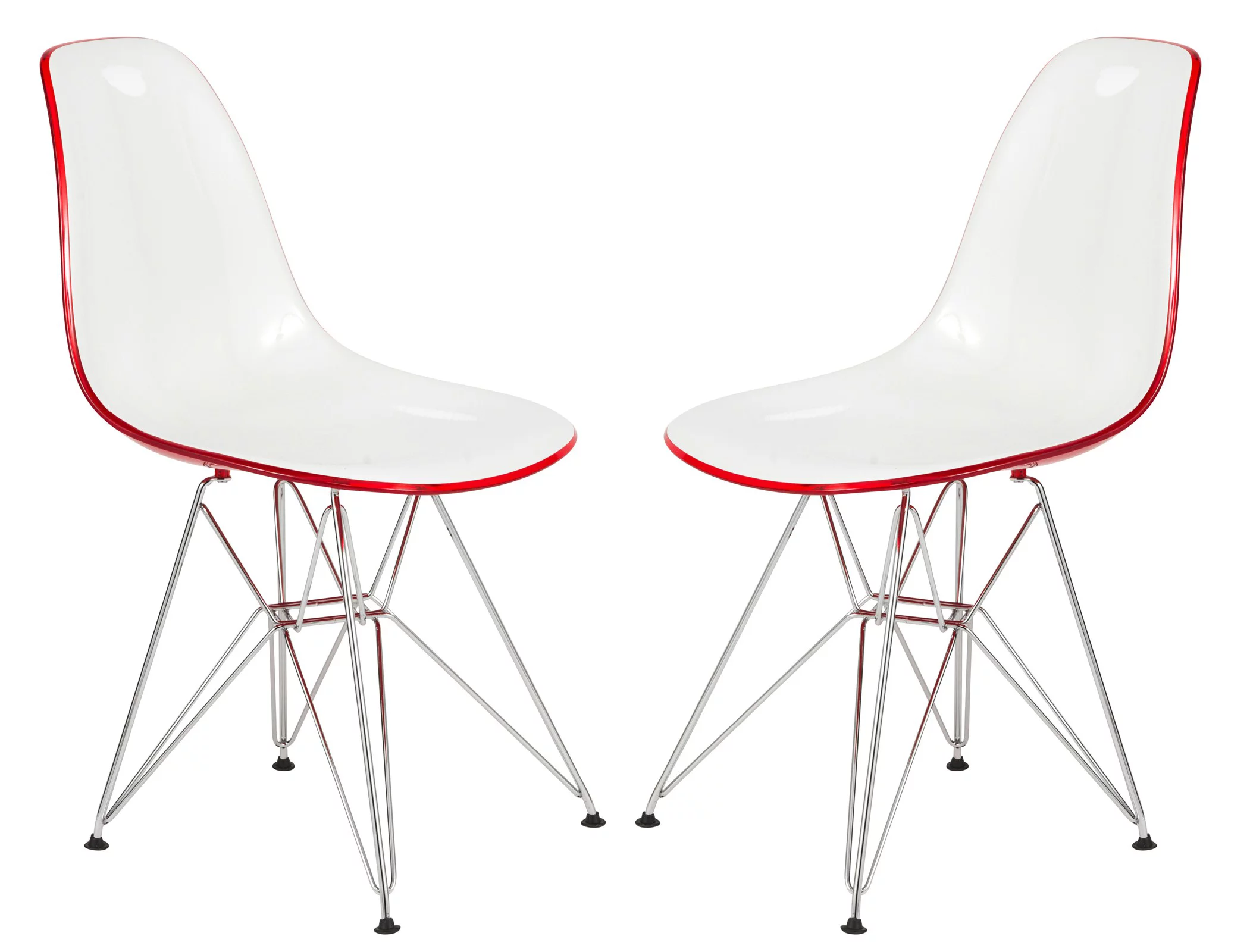 LeisureMod Cresco Molded 2-Tone Eiffel Base Dining Side Chair in White Red Set of 2