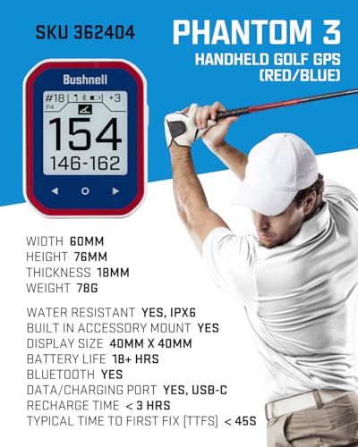 Wearable4U - Bushnell Phantom 3 Slope GPS Golf Green with Slope Technology, Touchscreen, Magnetic Cart Mount with Towel Bundle