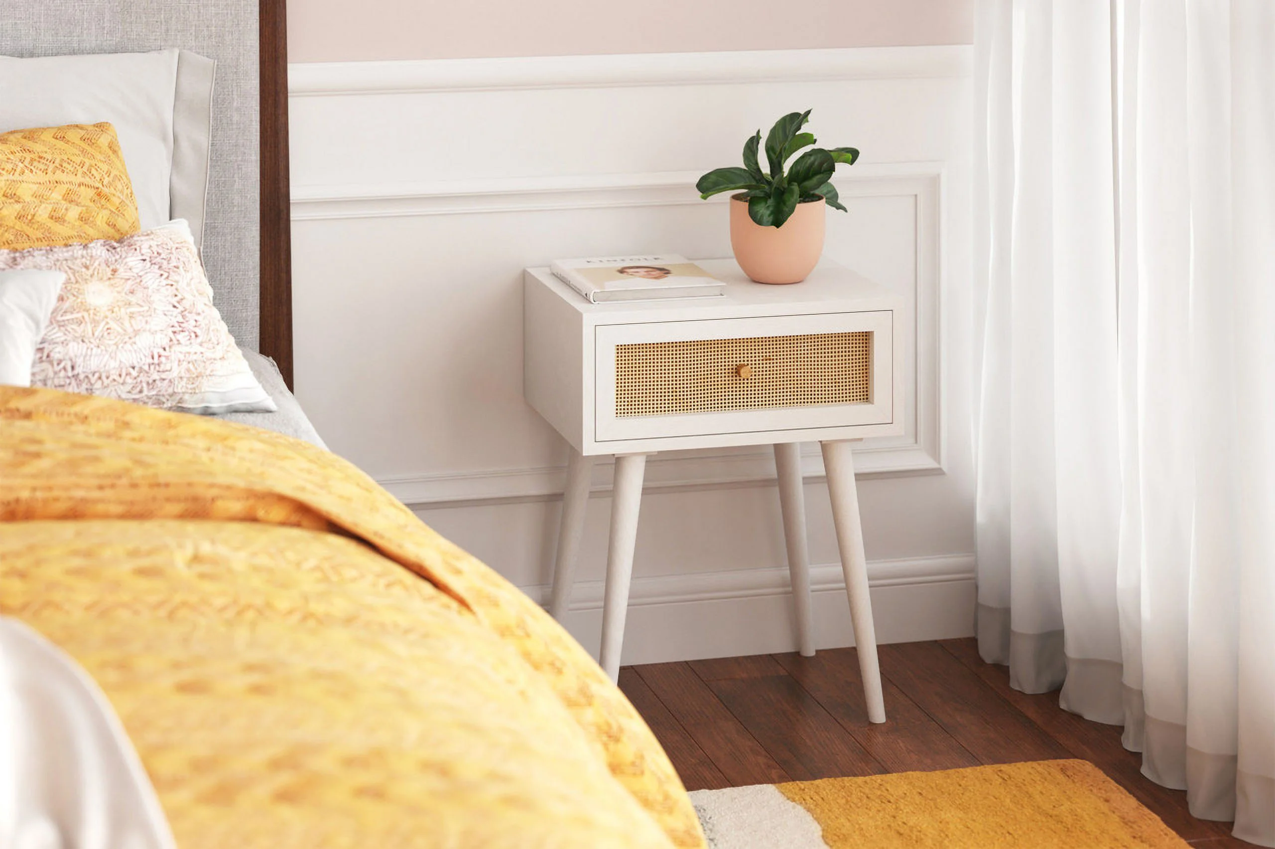 Inmod Mid-Century Modern Serafina 1-Drawer Nightstand, White