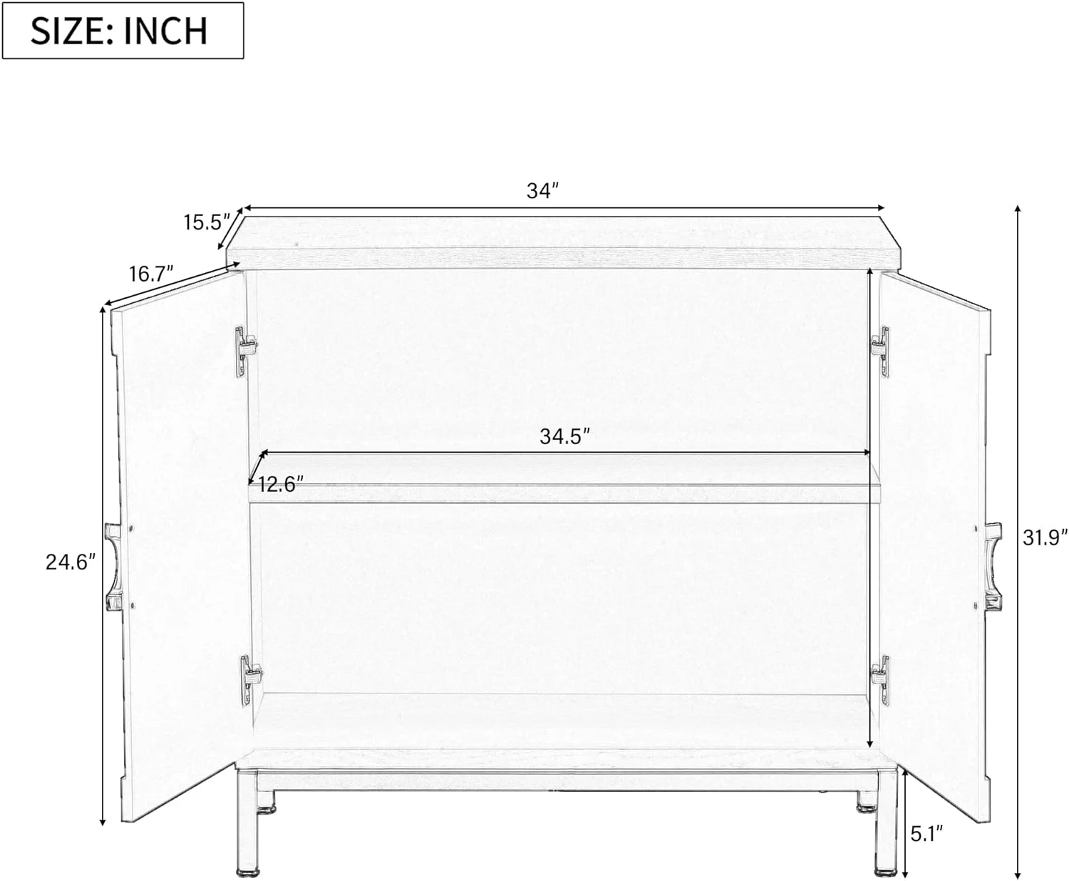 Storage Cabinet, Simple Sideboard Storage Cabinet With Solid Wood Veneer, Accent Cabinet With Metal Leg Frame For Living Room, Entryway, Dining Room, Black