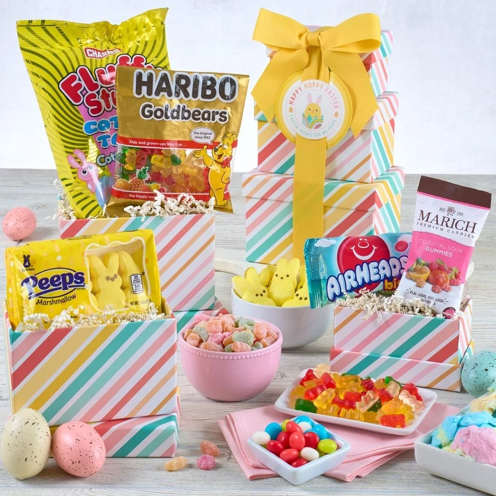 Springtime Gift Tower of Easter Candy & Popcorn by GourmetGiftBaskets.com