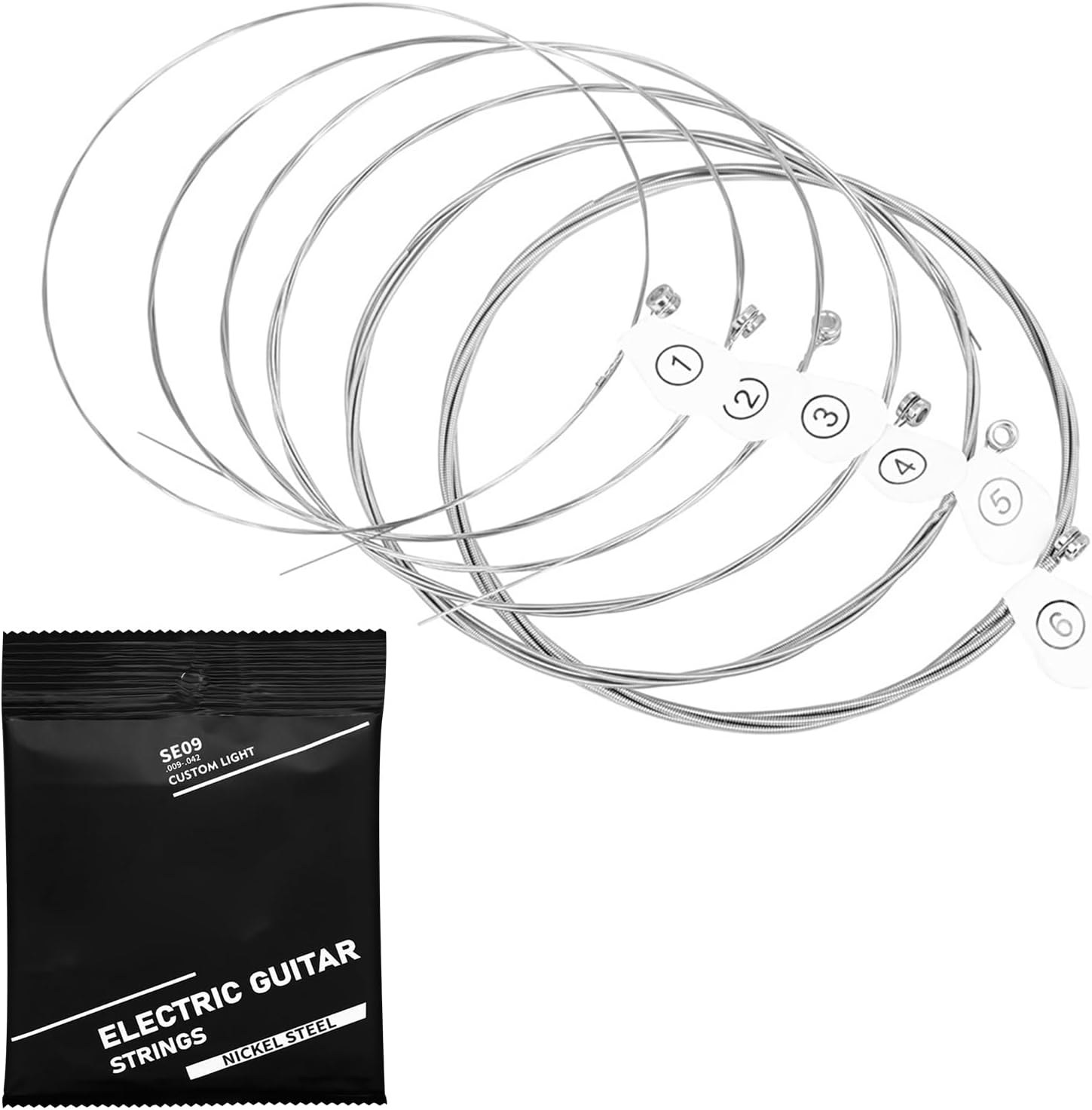 6Pcs Guitar Strings Electric Guitar Strings Includes 6 Strings Kits .009-.042 Full Set Nickel Wound For Electric Guitar Stainless Steel Core Strings