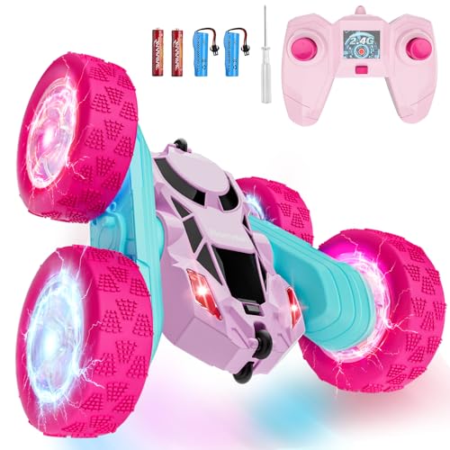 Remote Control Car, Double Sided 360°Rotating 4WD RC Cars with Headlights 2.4GHz Electric Race Stunt Toy Car Rechargeable Toy Cars for Boys Girls Birthday (Green)