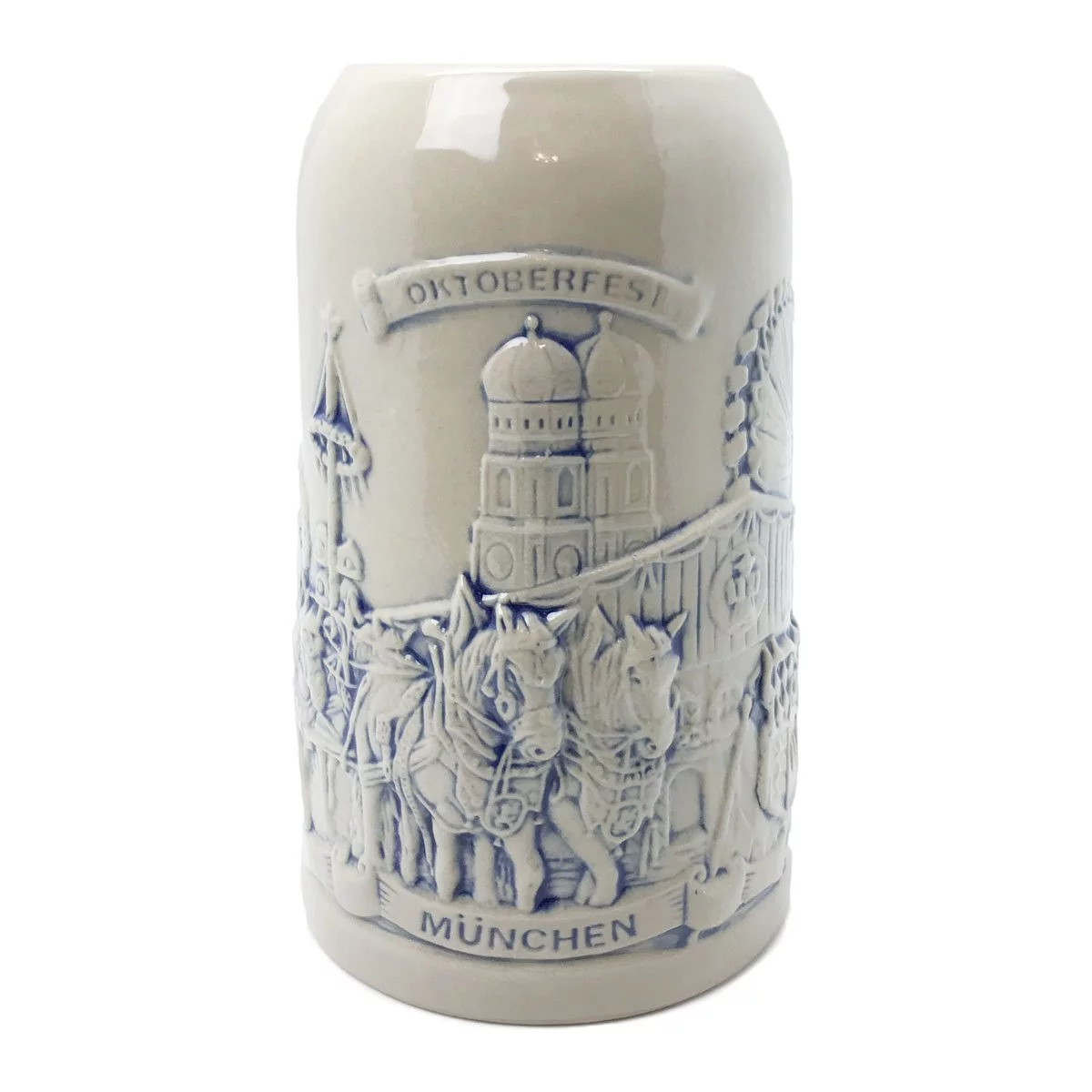 Oktoberfest Haus Mug Ceramic Stoneware Oktoberfest Mug & Engraved Relief of Munich Scene - 1 Liter