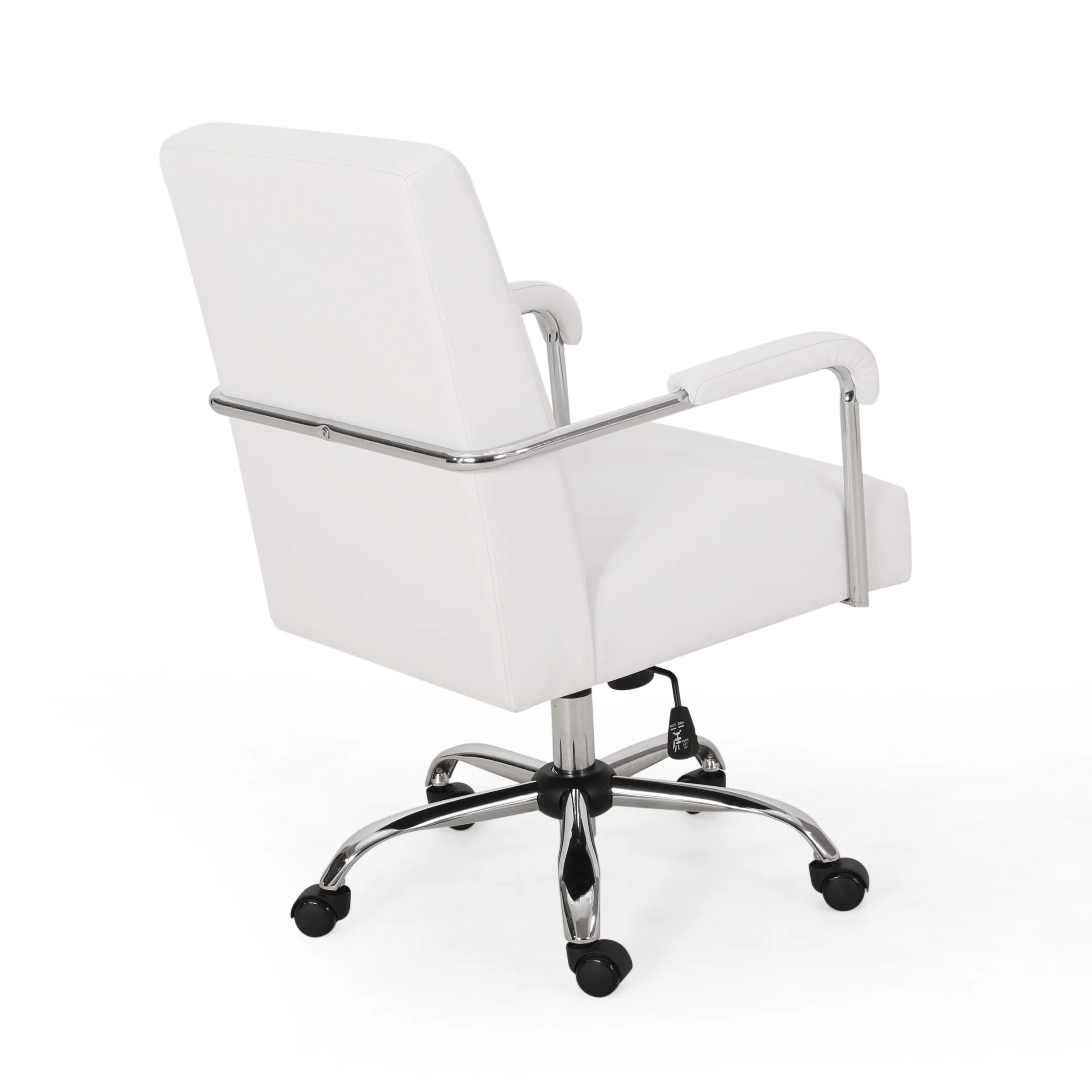 Noble House Blackfoot Faux Leather Office Swivel Chair, White, Chrome