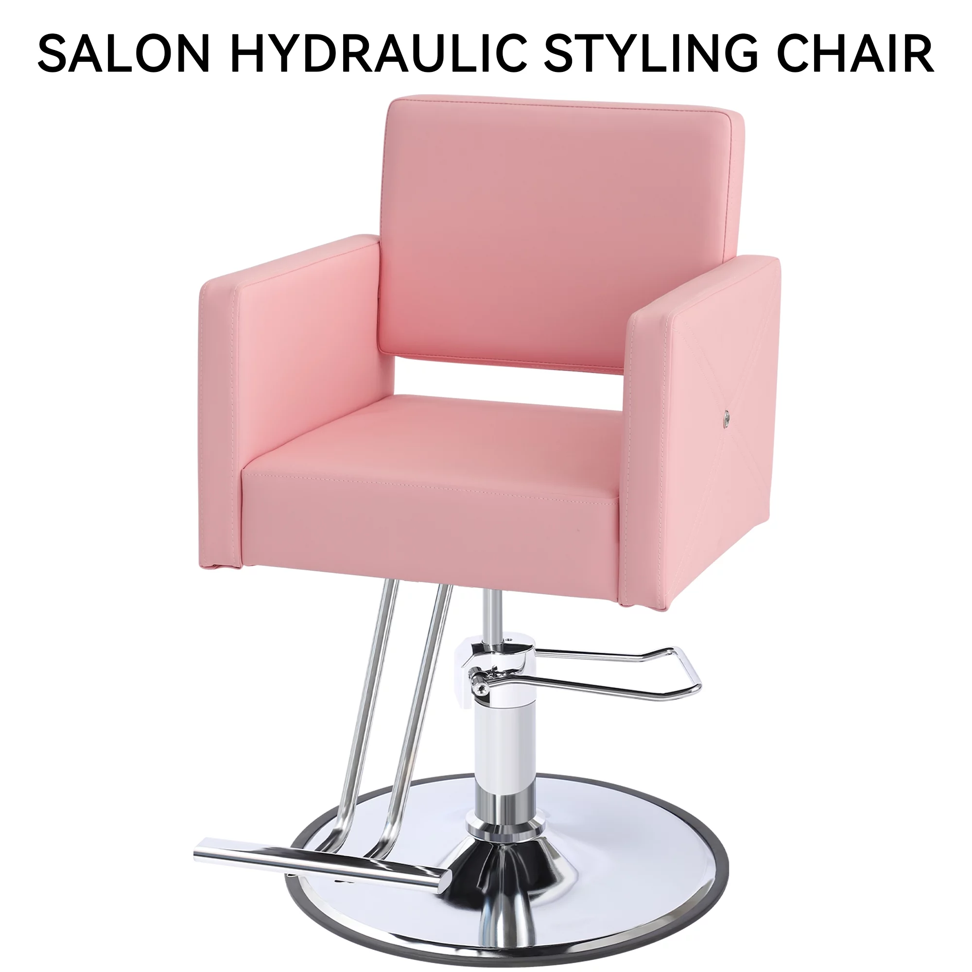 Beauty Barber Chair ,Salon Chair Adjustable Hair Stylist Chair with Foot Rest, Round Base, 23.42''L, Pink