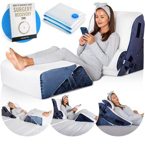 5 Pcs Adjustable Relaxing System w/Leg Elevation Pillow - Perfect Orthopedic Pillow Set for After Surgery - Memory Foam Bed Wedge Pillows for Back Support (Grey with Cooling Fabric)