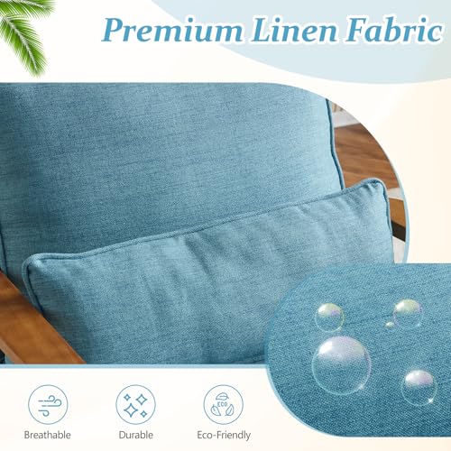 VINGLI Solid Wood Wide Armrests Accent Chair,Upholstered Mid Century Modern Chair with Pillow,Comfy Reading Chair Farmhouse Arm Chair,Chairs Living Room,Bedroom,Guest Room,Linen Fabric,Beige