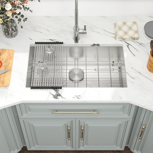 Kichae 12“ Deep Laundry Sink Undermount - 24 Inch Black Undermount Utility Sink Stainless Steel Single Bowl Under Counter Handmade Laundry Utility Room Basin