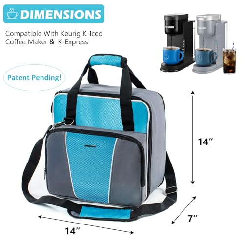 BAGSPRITE Coffee Maker Travel Bag Compatible with Keurig K-Mini or K-Mini Plus, Single Serve Coffee Brewer Carrying Case with Multiple Pockets for K-Cup Pods, Storage Bag With Shoulder Strap