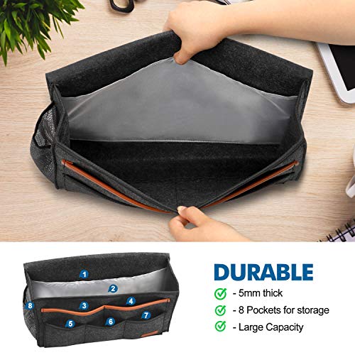 Bedside Caddy, Large Size 15.7''x9.8'' inch for Bed Storage Organizer, Bed Hanging Caddy with 8 Pockets for Laptop, Magazine, Remote Holder, using in dorm, Bed, Kids Storage Organizer Gift, Light Gray