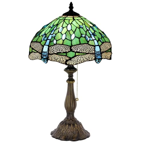 Tiffany Table Lamp Stained Glass Lamp 12X12X19 Inch Antique Reading Light (Sea Blue Pear)