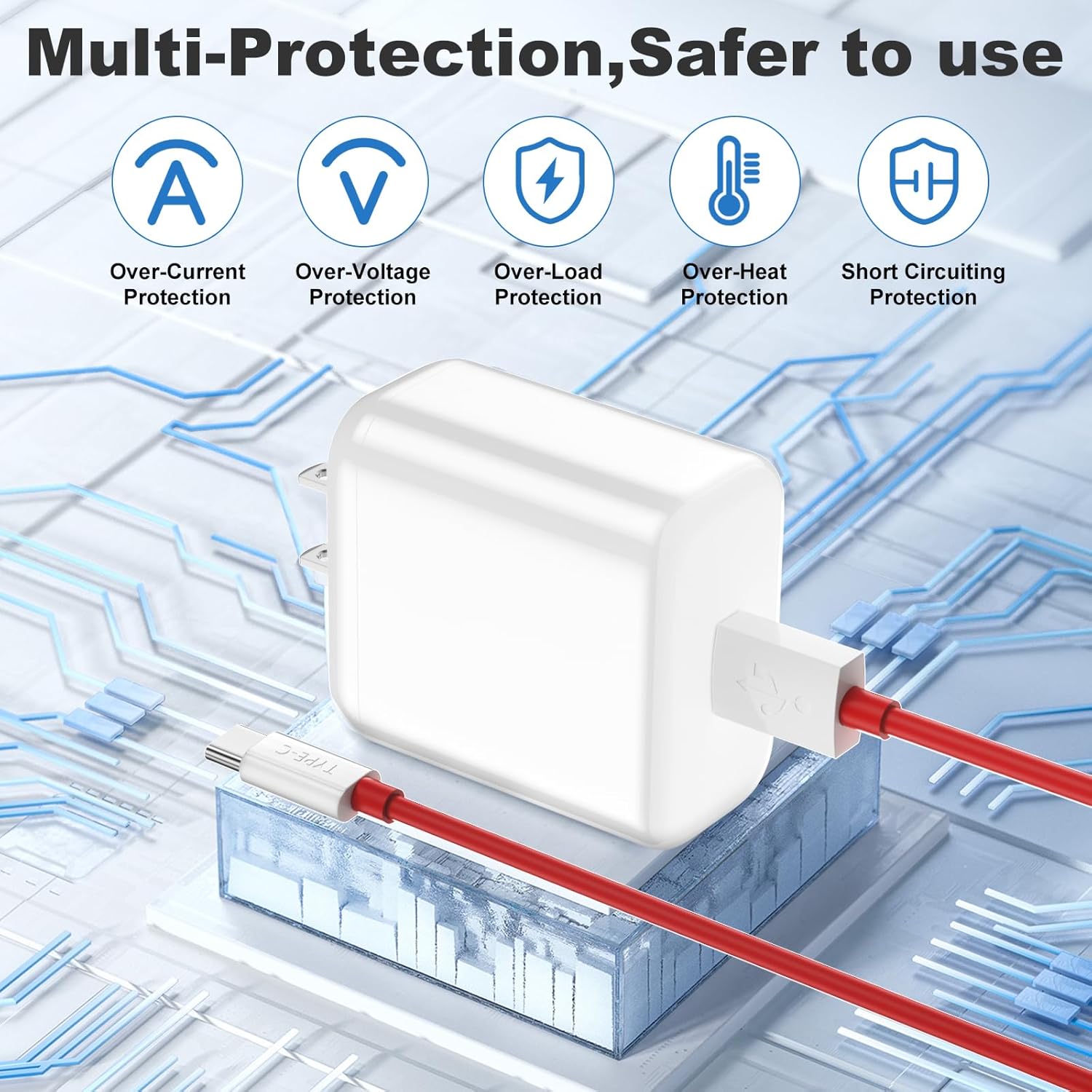 65W Warp Charger for OnePlus Open Pad 10 Pro 10R 9 Pro 9 8T, 10V 6.5A Rapid Wall Power Adapter Fast Charger Block Replacement for OnePlus Nord 2T/9R/9RT with USB A to C SuperVOOC Fast Charging Cable