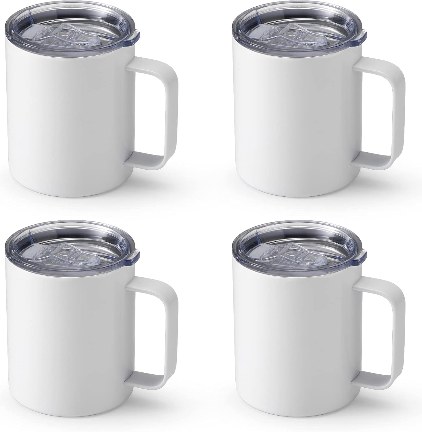 Lagute 12 Oz Sublimation Blank Mug Set, Stainless Steel Double Wall Insulated Cups,Coffee Tumbler Coffee Mugs with Handles and Lids, Birthday Diy Gift, 4 Pack/White