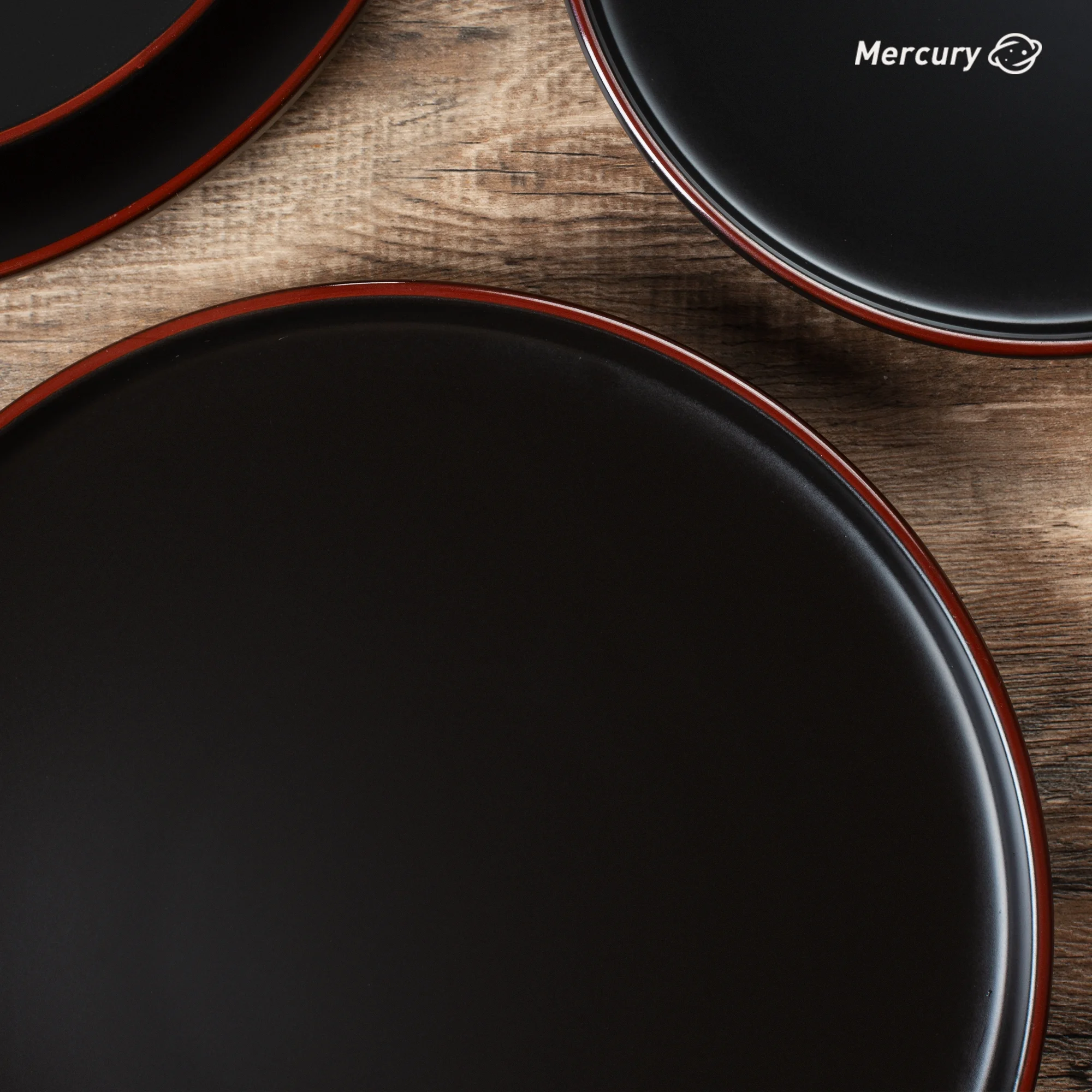 RichMount Mercury Stoneware Dinnerware Sets, 12-Piece Dish Set, Matte Black