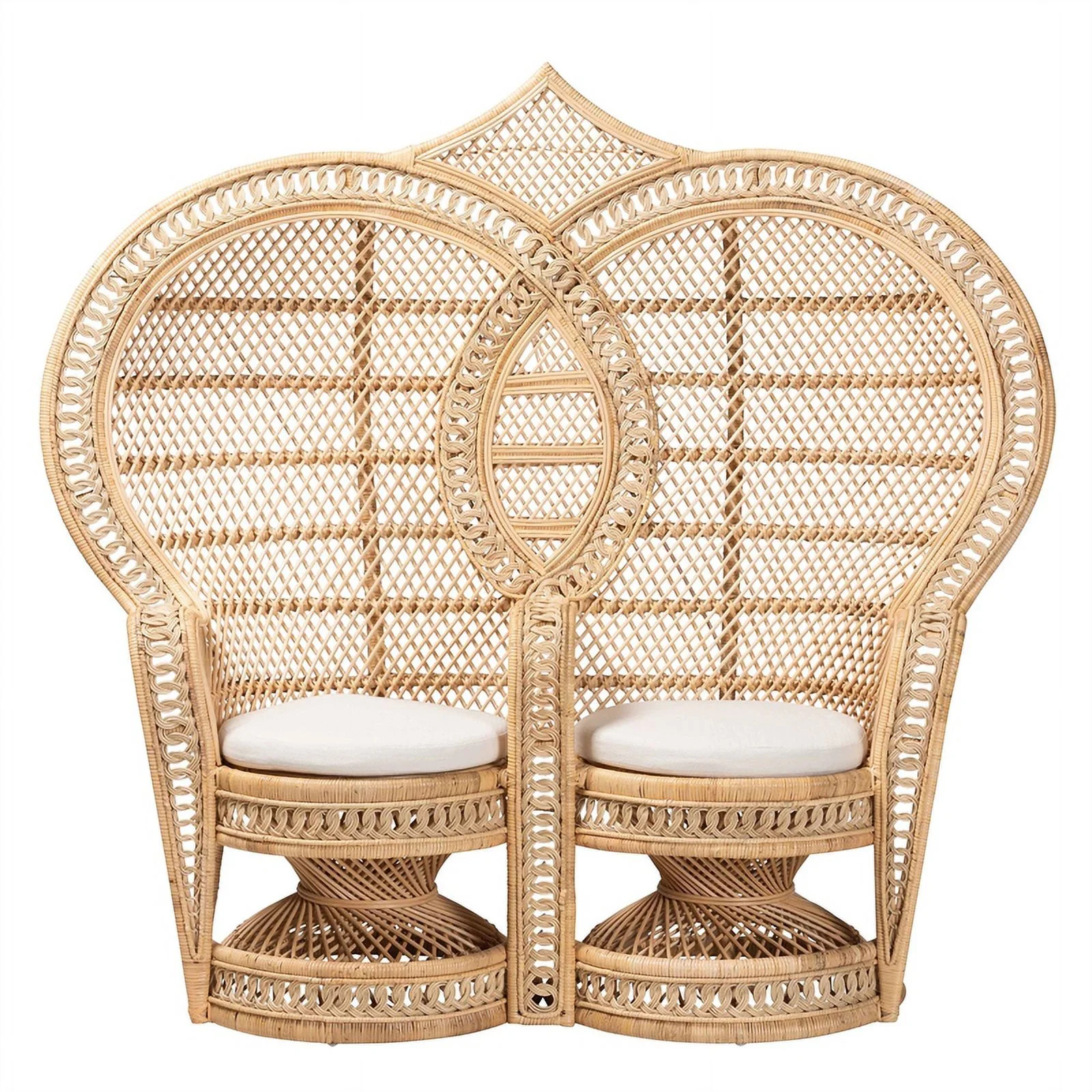 bali & pari Nerita Bohemian Natural Brown Rattan Two-Seater Peacock Chair