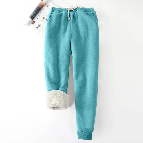 Fleece Casual Pants for Women Loose Solid Color Thickened Plush Sports Trousers Drawstring Cinch Bottom Pants with Pockets