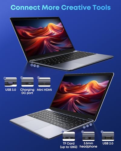 CHUWI HeroBook Pro 14.1'' Laptop, 256GB SSD 8GB RAM, Windows 11 Laptop, 1TB SSD Expand, Intel Celeron N4020(up to 2.8GHz), 2K FHD IPS Display, Ultra Slim, Mini-HDMI, 5G WiFi, USB3.0, Webcam,TF Card