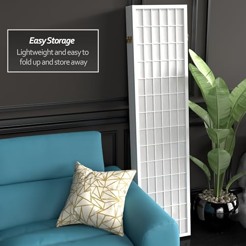 Red Lantern 6 ft. Tall Window Pane Shoji Screen-Natural-4 Panels Room Divider