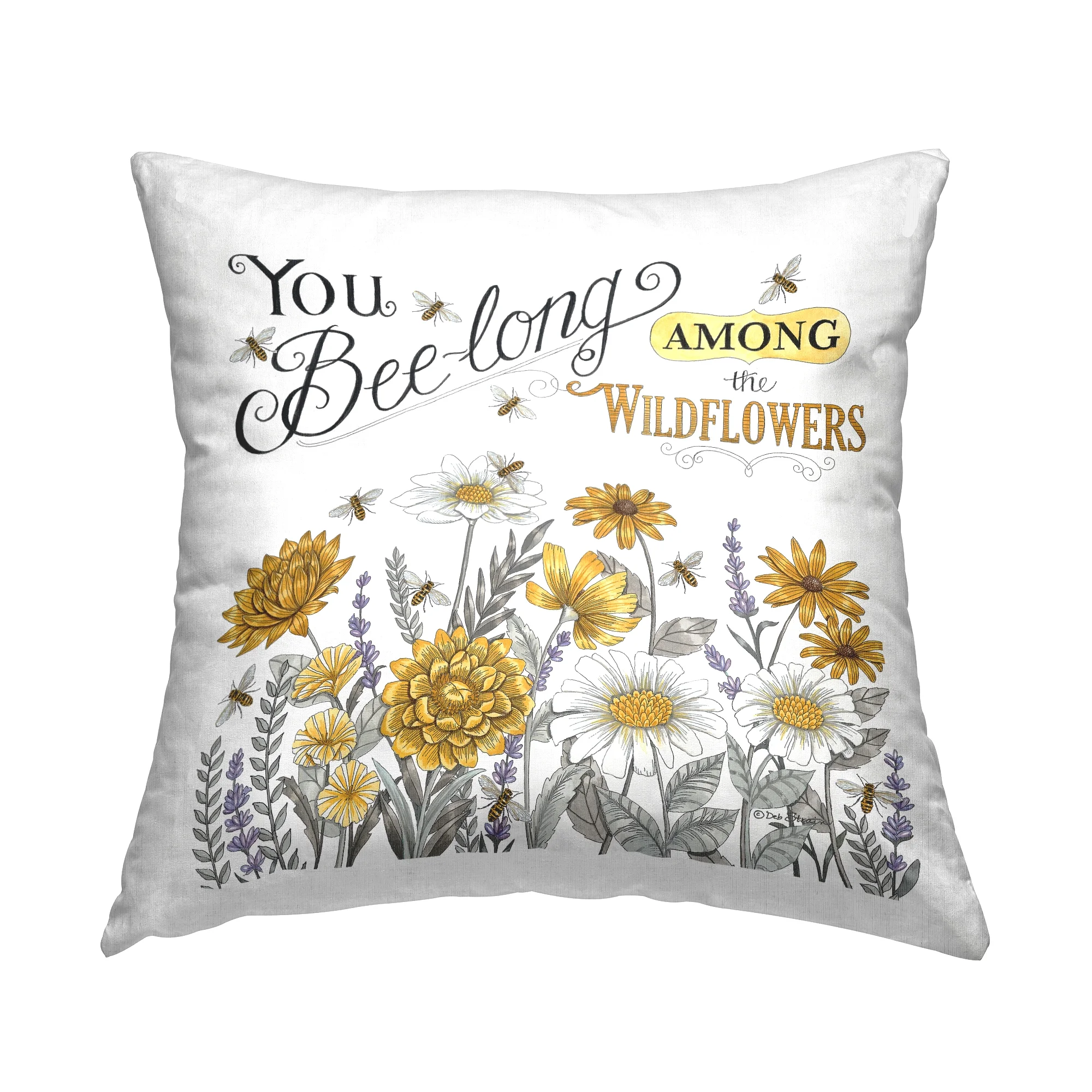 Stupell Industries Among the Wildflowers Honey Bee Blossoms Design by Deb Strain Throw Pillow