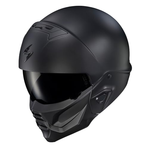 ScorpionEXO Covert 2 Open Face 3/4 Full Mode Motorcycle Helmet Bluetooth Ready Speaker Pockets Interchangeable Mouth Cover DOT Approved Solid (Matte Black - Medium)