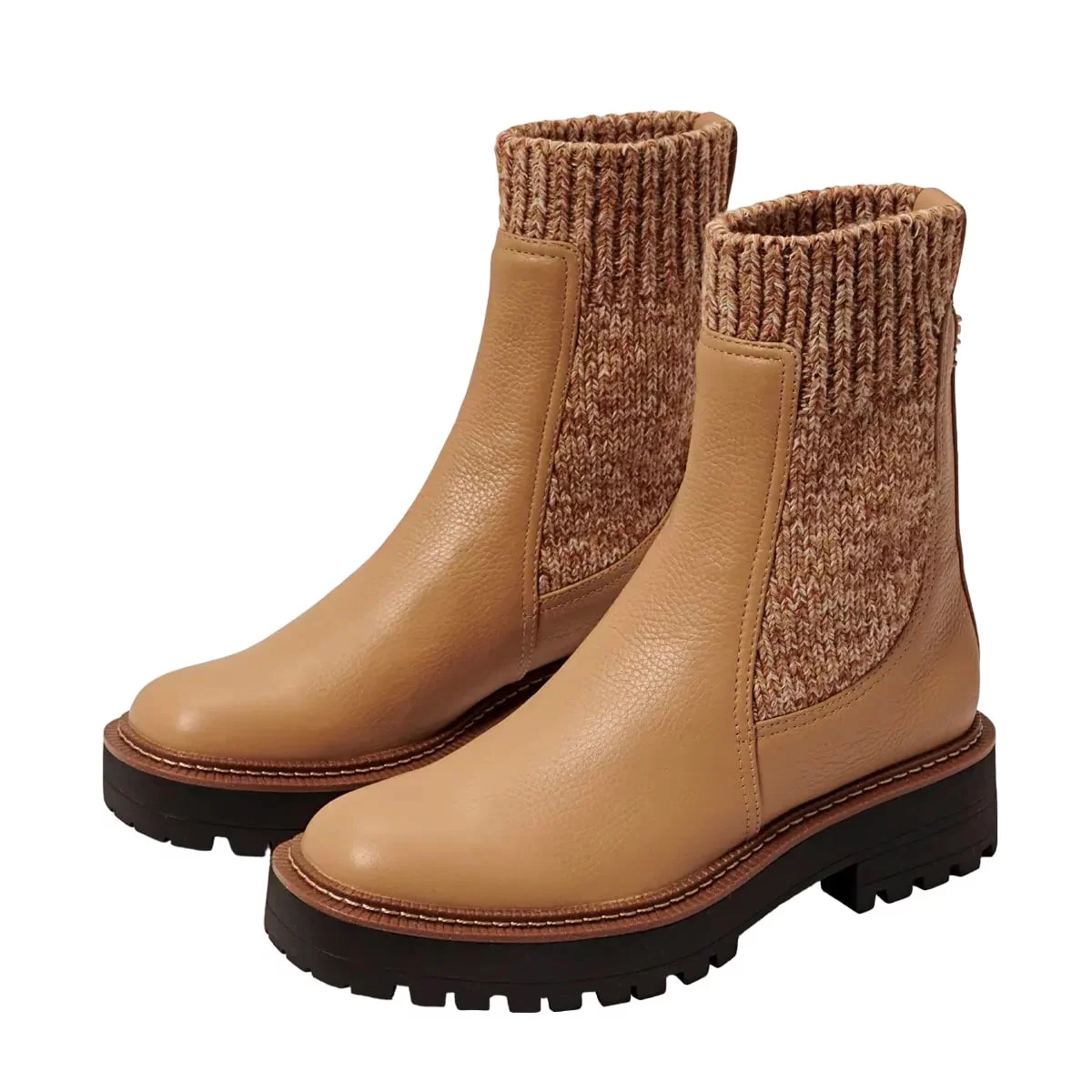 Sam Edelman Laguna Knit Fitted Lug Sole Pull On Chelsea Ankle Moto Chic Bootie (Sesame Multi, 9)